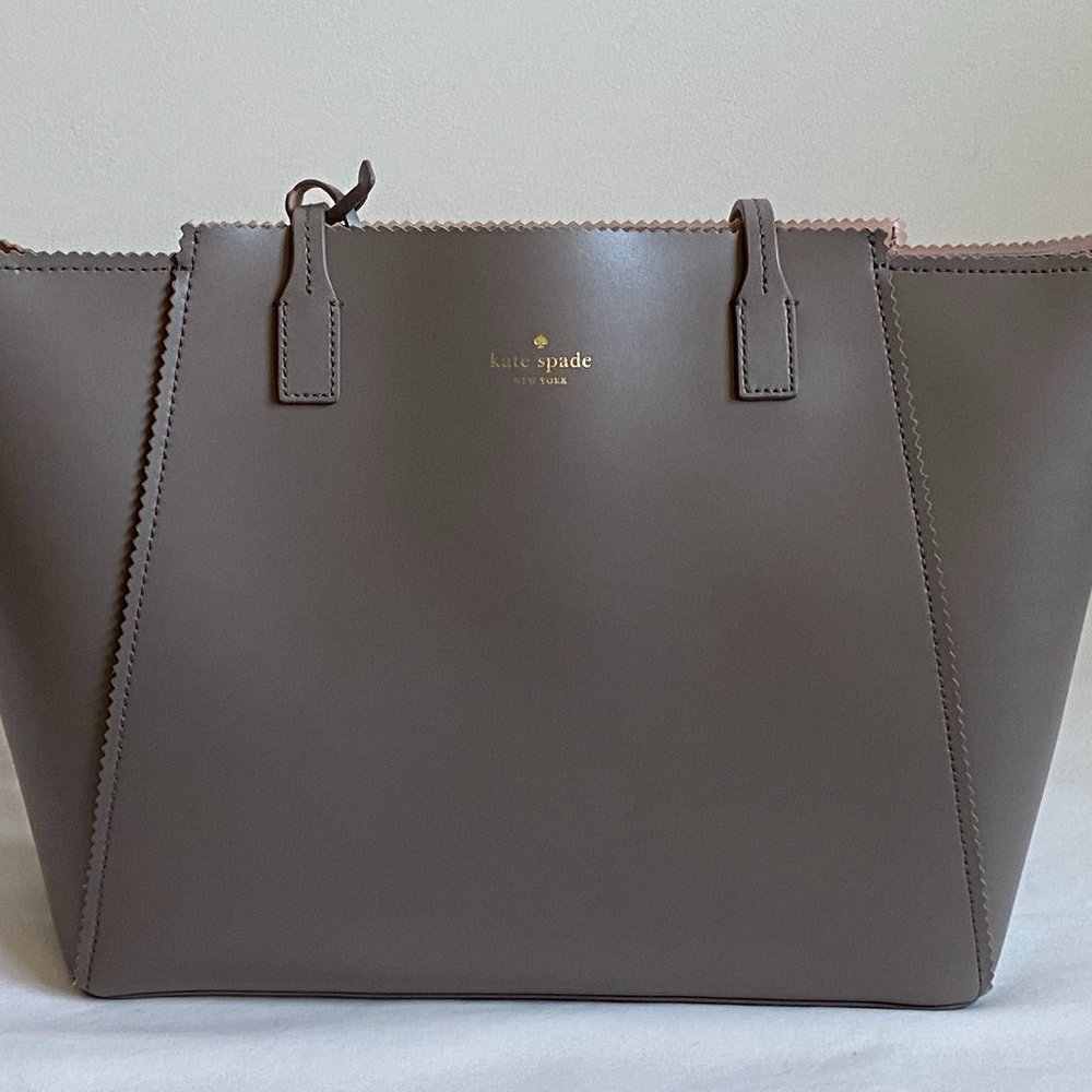 Kate Spade Taupe Tote Bag w/ Pink Lining